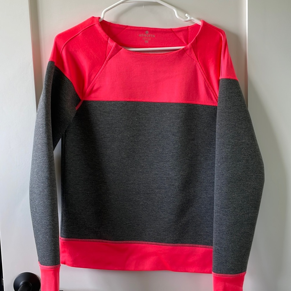 Womens XS athleta crewneck sweatshirt dark grey & pink